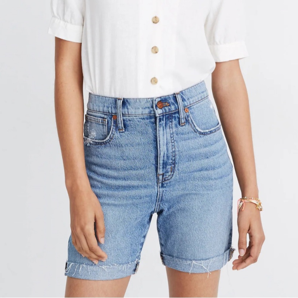 Madewell High-Rise Mid-Length Denim Shorts in Lawndale Wash